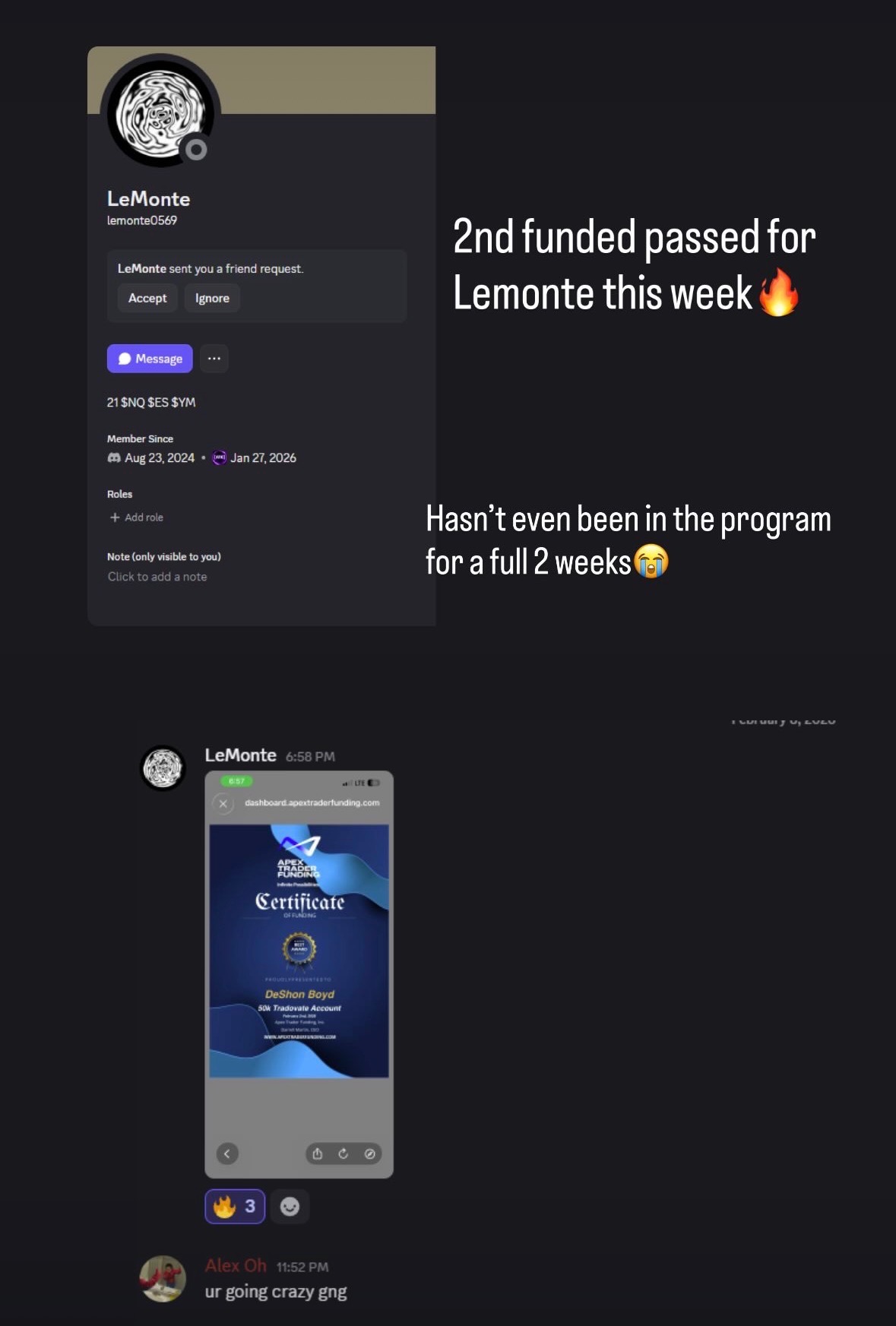 LeMonte 2nd funded account